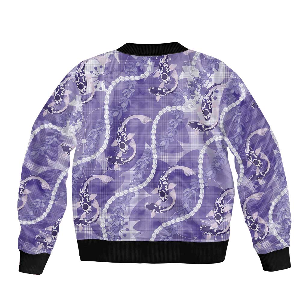 Japanese Koi Fish Sleeve Zip Bomber Jacket Purple Wagara Palaka Honohono Pikake Lei
