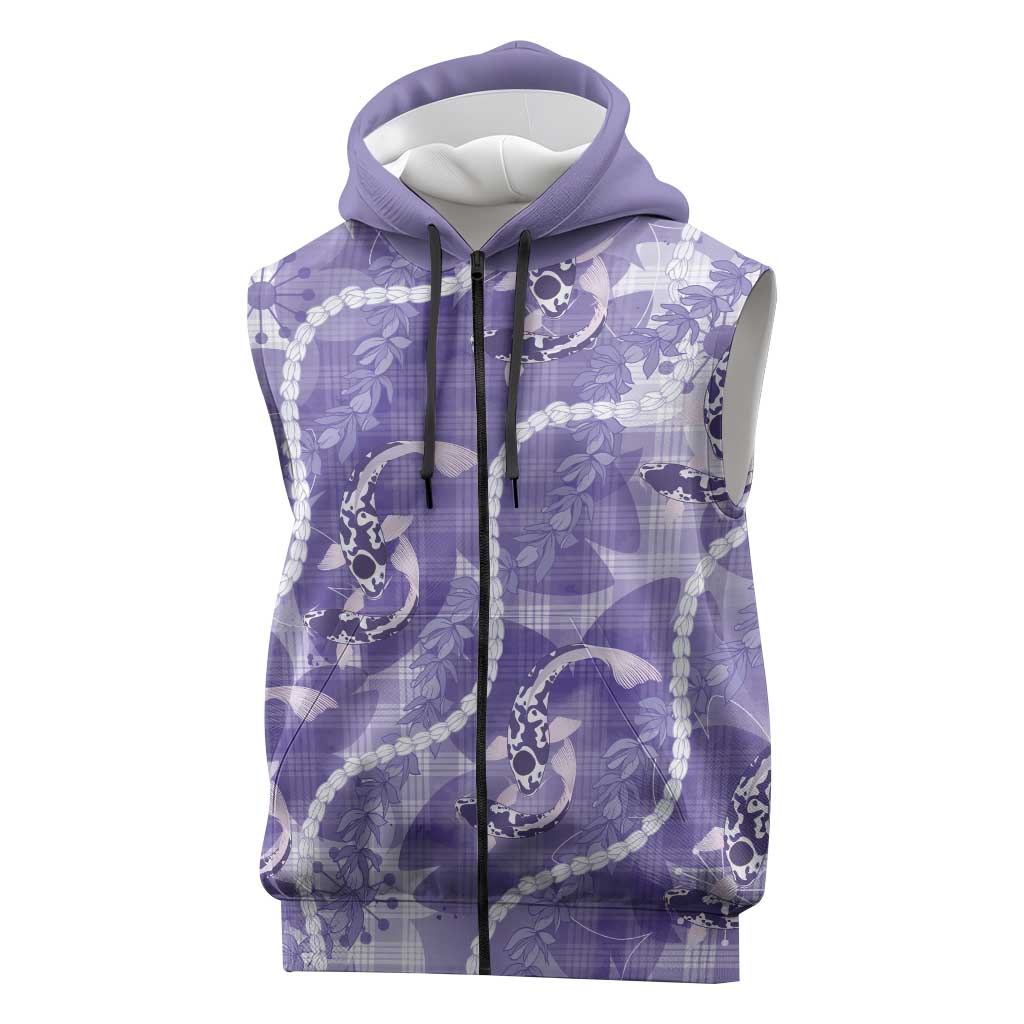 Japanese Koi Fish Sleeveless Zip Hoodie Purple Wagara Palaka Honohono Pikake Lei