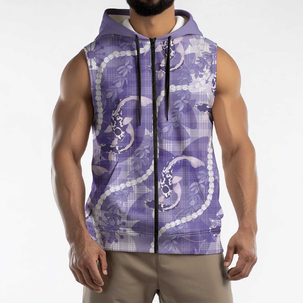 Japanese Koi Fish Sleeveless Zip Hoodie Purple Wagara Palaka Honohono Pikake Lei
