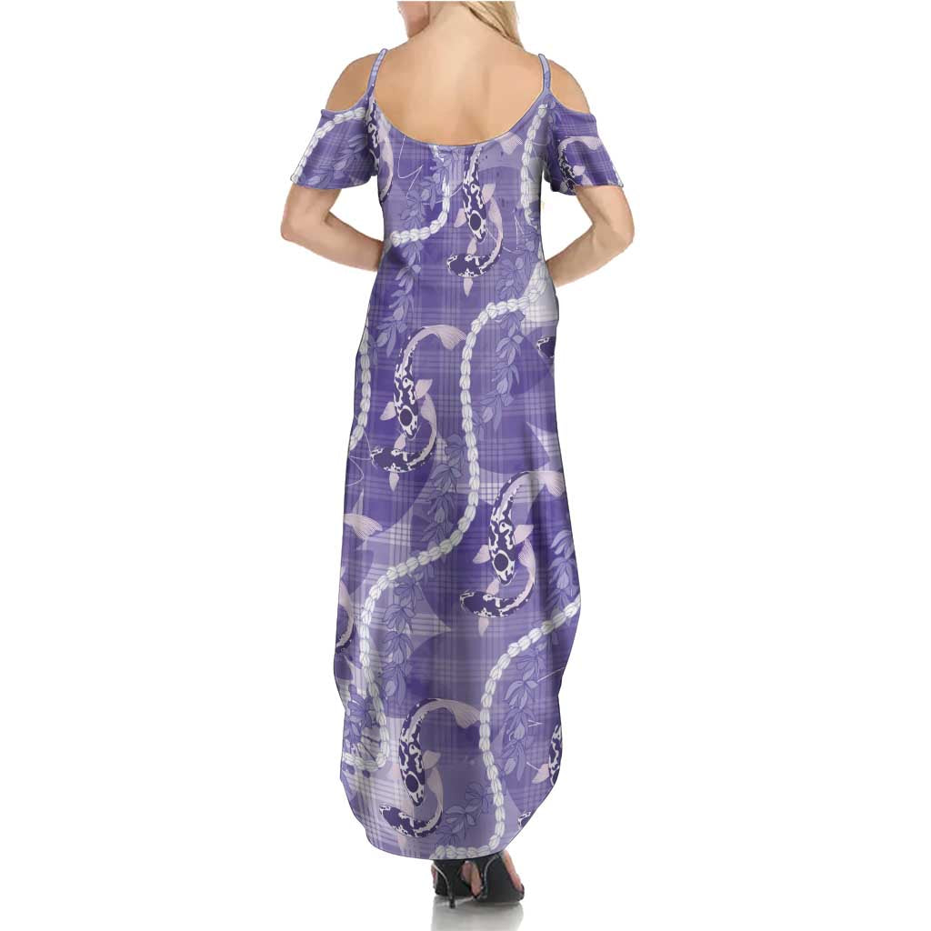 Japanese Koi Fish Summer Maxi Dress Purple Wagara Palaka Honohono Pikake Lei