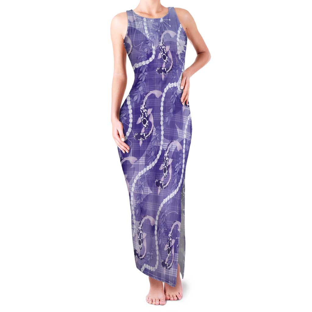 Japanese Koi Fish Tank Maxi Dress Purple Wagara Palaka Honohono Pikake Lei
