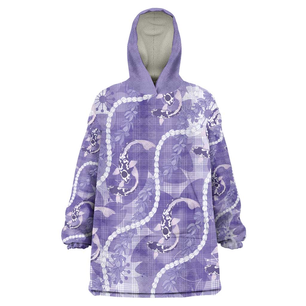 Japanese Koi Fish Wearable Blanket Hoodie Purple Wagara Palaka Honohono Pikake Lei LT9 One Size Purple - Polynesian Pride