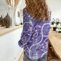 Japanese Koi Fish Women Casual Shirt Purple Wagara Palaka Honohono Pikake Lei LT9 - Polynesian Pride