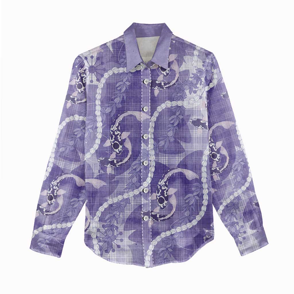 Japanese Koi Fish Women Casual Shirt Purple Wagara Palaka Honohono Pikake Lei LT9 - Polynesian Pride