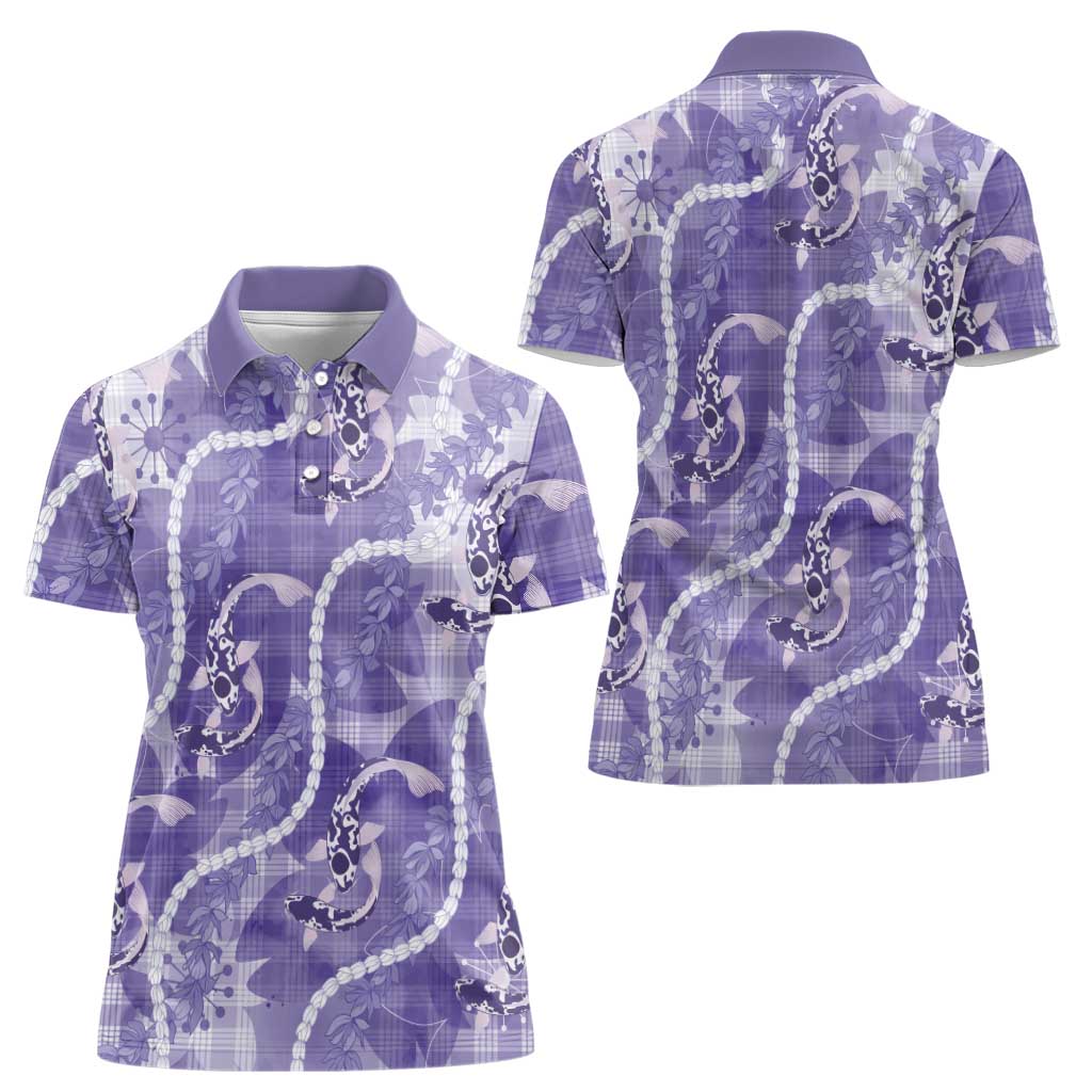 Japanese Koi Fish Women Polo Shirt Purple Wagara Palaka Honohono Pikake Lei LT9 - Polynesian Pride
