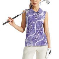 Japanese Koi Fish Women Sleeveless Polo Shirt Purple Wagara Palaka Honohono Pikake Lei LT9 - Polynesian Pride