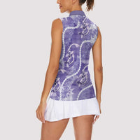 Japanese Koi Fish Women Sleeveless Polo Shirt Purple Wagara Palaka Honohono Pikake Lei LT9 - Polynesian Pride