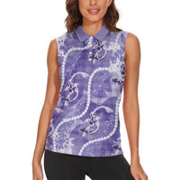 Japanese Koi Fish Women Sleeveless Polo Shirt Purple Wagara Palaka Honohono Pikake Lei LT9 - Polynesian Pride
