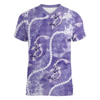 Japanese Koi Fish Women V-Neck T-Shirt Purple Wagara Palaka Honohono Pikake Lei LT9 Female Purple - Polynesian Pride