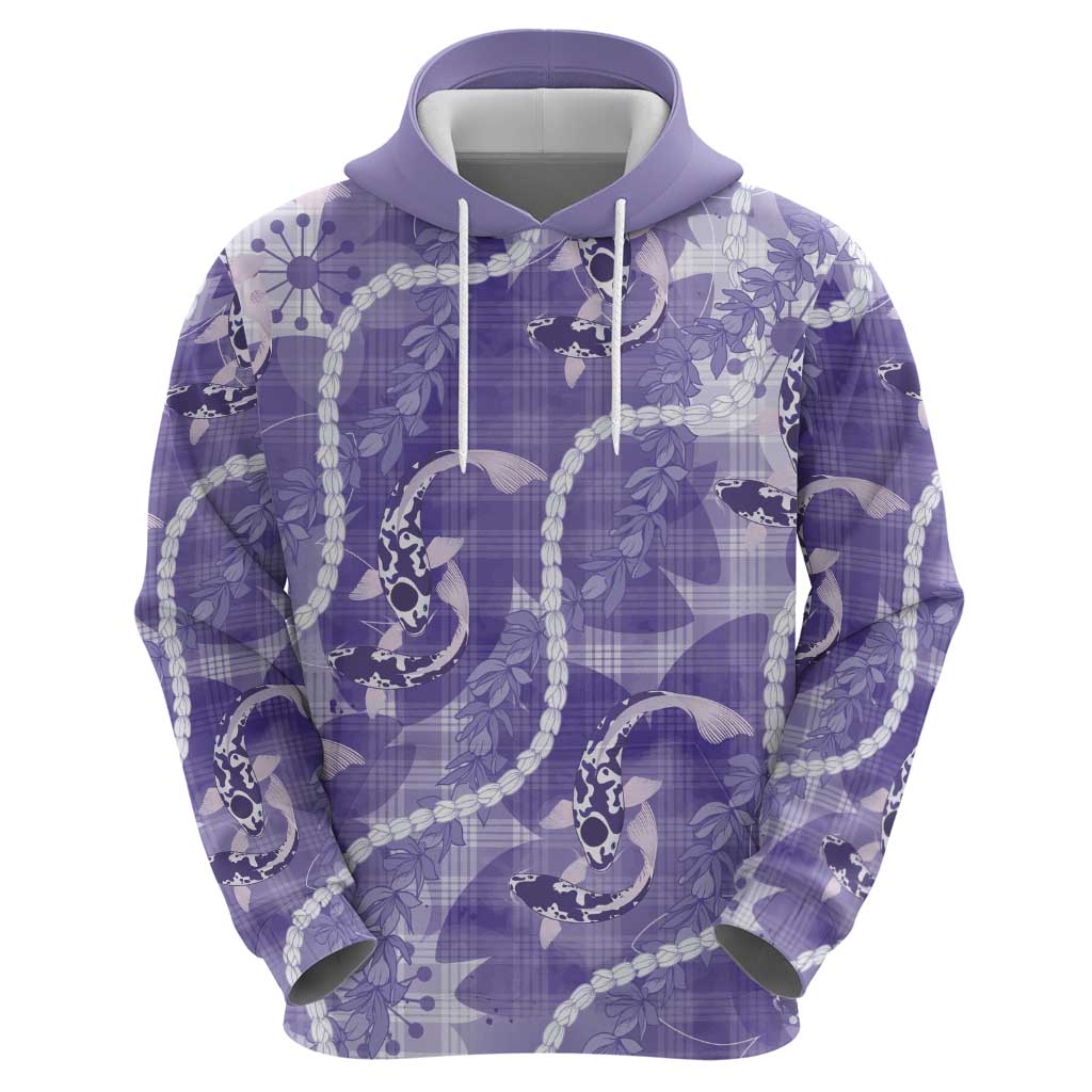Japanese Koi Fish Zip Hoodie Purple Wagara Palaka Honohono Pikake Lei