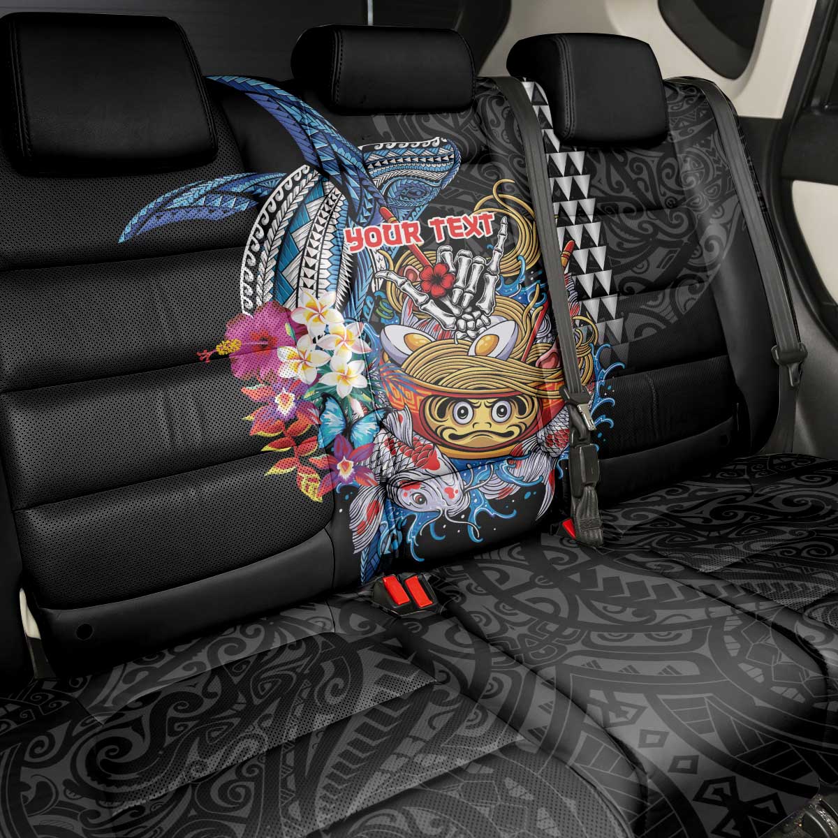 Personalized Japanese Koi Fish Ramen Back Car Seat Cover Aloha Shark Kakau Pattern