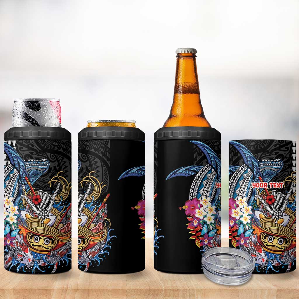 Personalized Japanese Koi Fish Ramen 4 in 1 Can Cooler Tumbler Aloha Shark Kakau Pattern