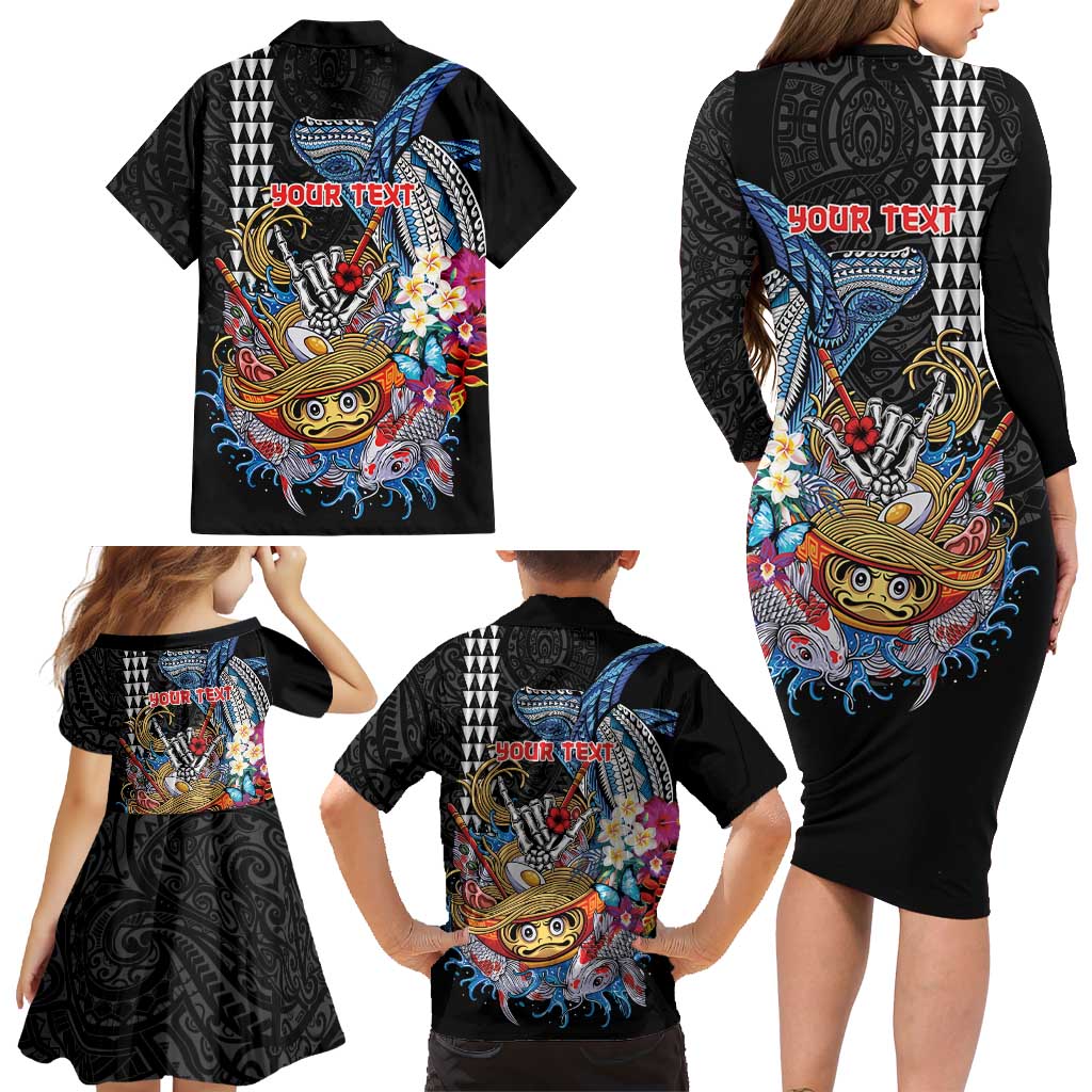 Personalized Japanese Koi Fish Ramen Family Matching Long Sleeve Bodycon Dress and Hawaiian Shirt Aloha Shark Kakau Pattern LT9 - Polynesian Pride