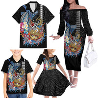 Personalized Japanese Koi Fish Ramen Family Matching Off The Shoulder Long Sleeve Dress and Hawaiian Shirt Aloha Shark Kakau Pattern LT9 - Polynesian Pride