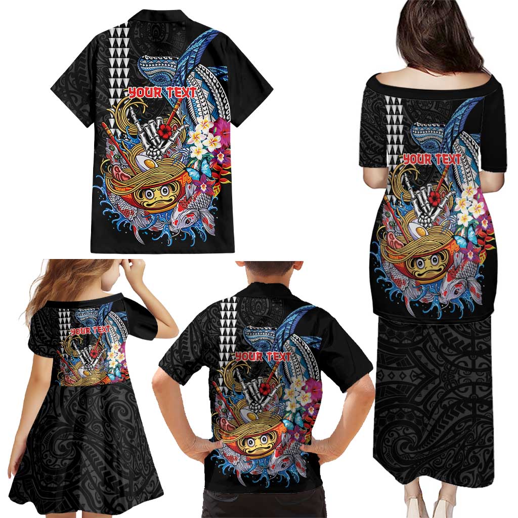 Personalized Japanese Koi Fish Ramen Family Matching Puletasi and Hawaiian Shirt Aloha Shark Kakau Pattern