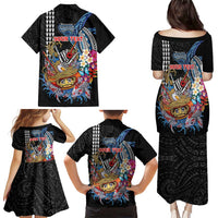 Personalized Japanese Koi Fish Ramen Family Matching Puletasi and Hawaiian Shirt Aloha Shark Kakau Pattern