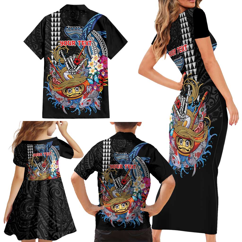 Personalized Japanese Koi Fish Ramen Family Matching Short Sleeve Bodycon Dress and Hawaiian Shirt Aloha Shark Kakau Pattern LT9 - Polynesian Pride