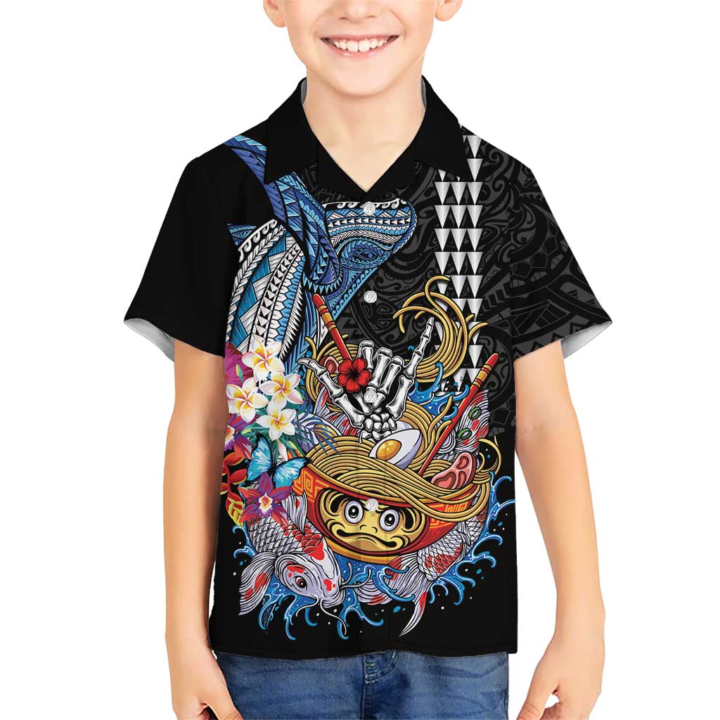 Personalized Japanese Koi Fish Ramen Family Matching Summer Maxi Dress and Hawaiian Shirt Aloha Shark Kakau Pattern