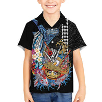 Personalized Japanese Koi Fish Ramen Family Matching Tank Maxi Dress and Hawaiian Shirt Aloha Shark Kakau Pattern