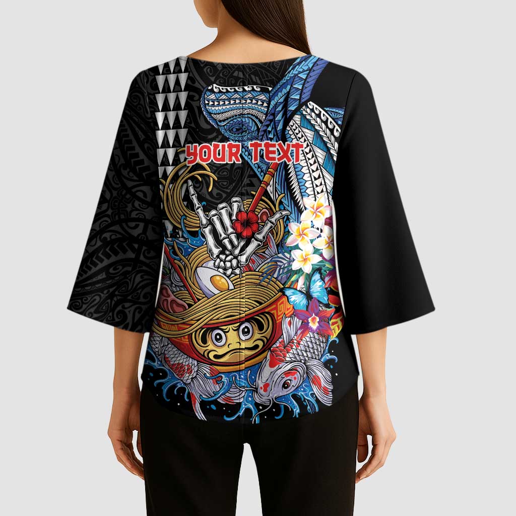 Personalized Japanese Koi Fish Ramen Kimono Sleeve Blouse Aloha Shark Kakau Pattern