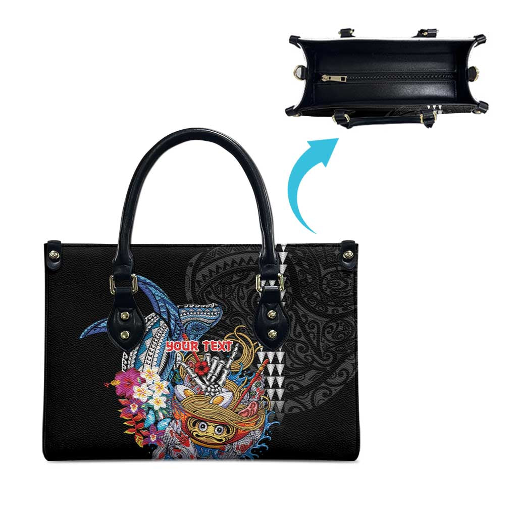 Personalized Japanese Koi Fish Ramen Leather Bag Aloha Shark Kakau Pattern
