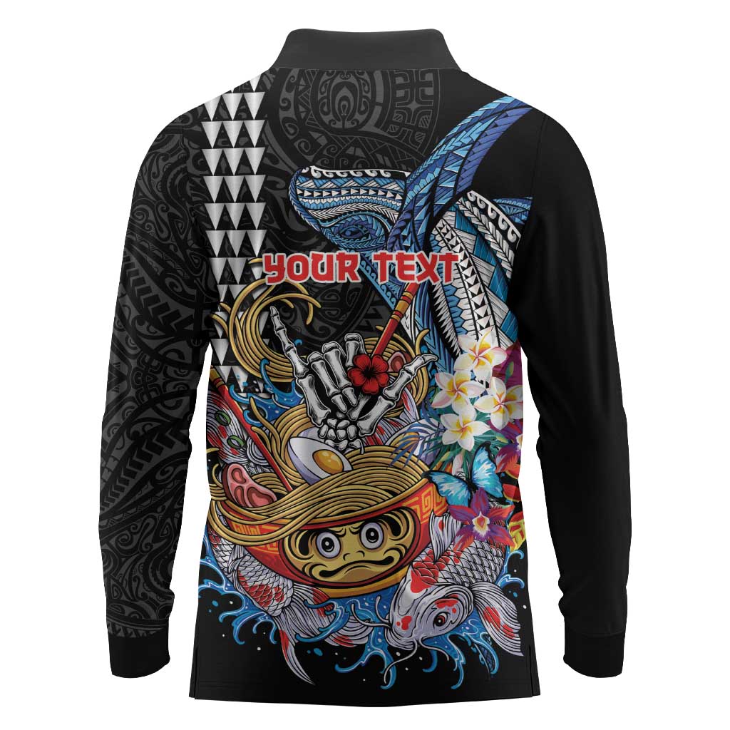 Personalized Japanese Koi Fish Ramen Long Sleeve Polo Shirt Aloha Shark Kakau Pattern