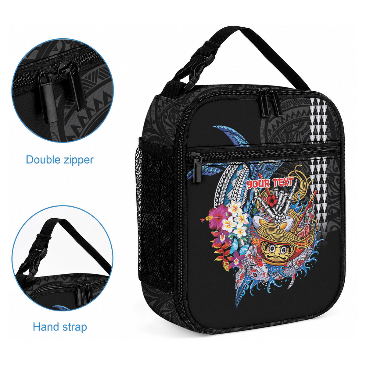 Personalized Japanese Koi Fish Ramen Lunch Bag Aloha Shark Kakau Pattern LT9 - Polynesian Pride