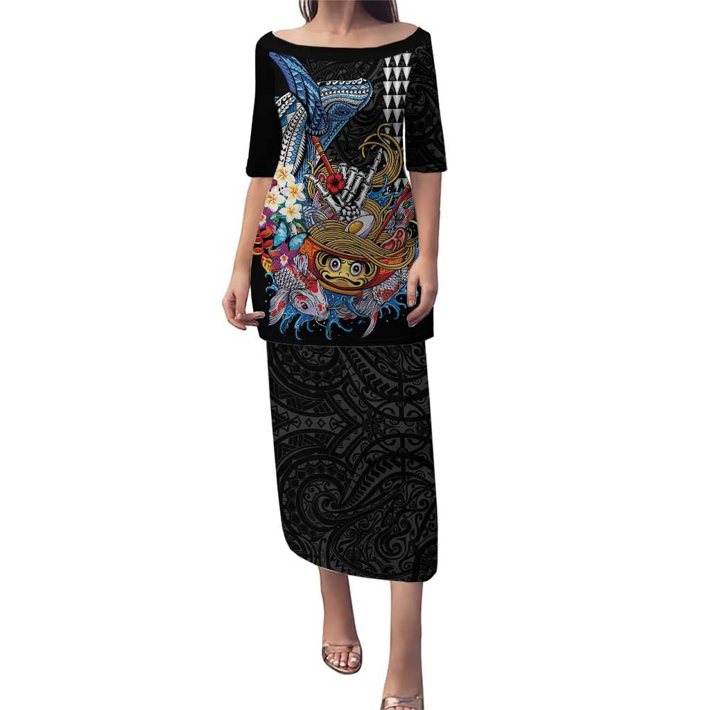 Personalized Japanese Koi Fish Ramen Puletasi Aloha Shark Kakau Pattern