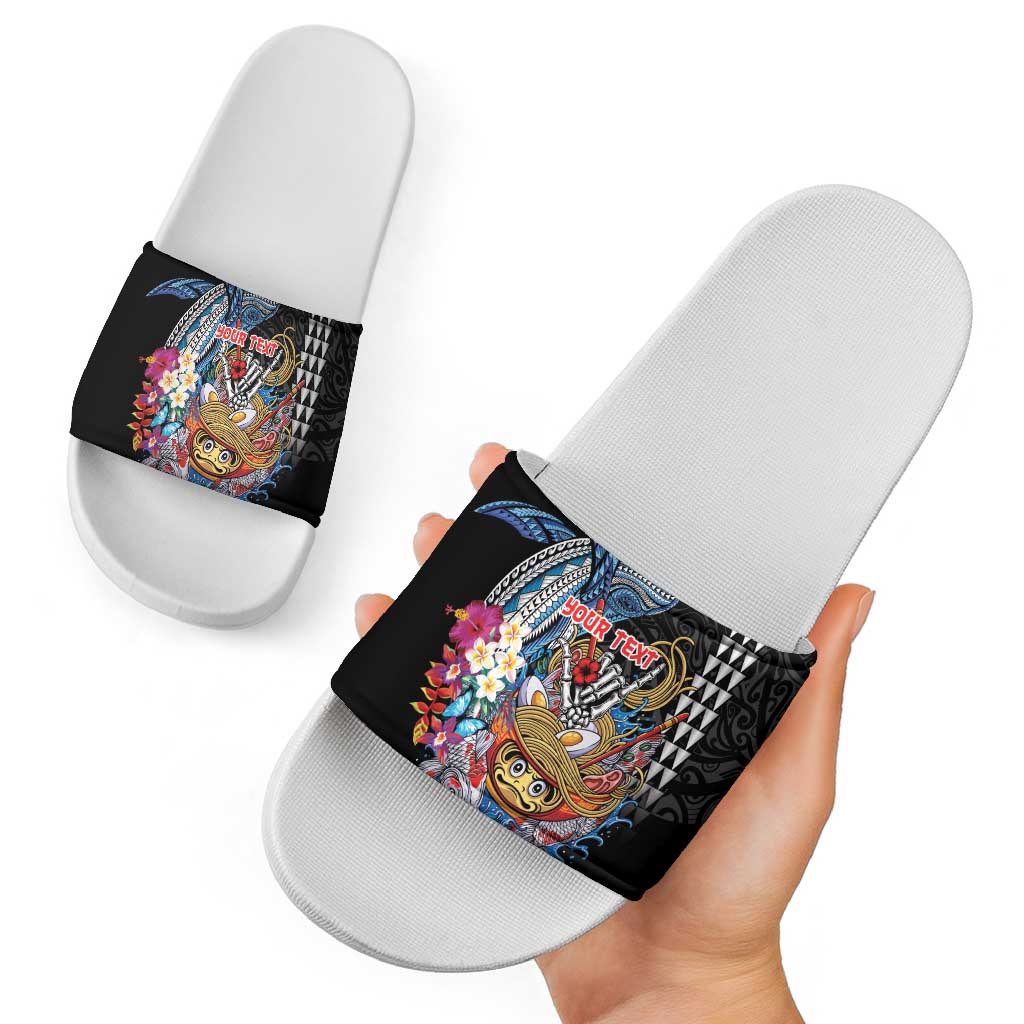 Personalized Japanese Koi Fish Ramen Slide Sandals Aloha Shark Kakau Pattern
