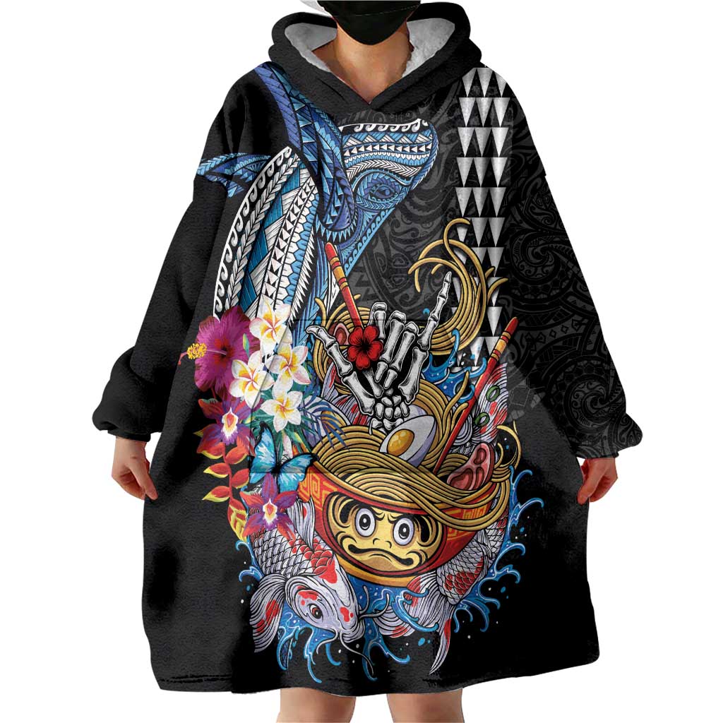 Personalized Japanese Koi Fish Ramen Wearable Blanket Hoodie Aloha Shark Kakau Pattern