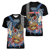 Personalized Japanese Koi Fish Ramen Women V-Neck T-Shirt Aloha Shark Kakau Pattern