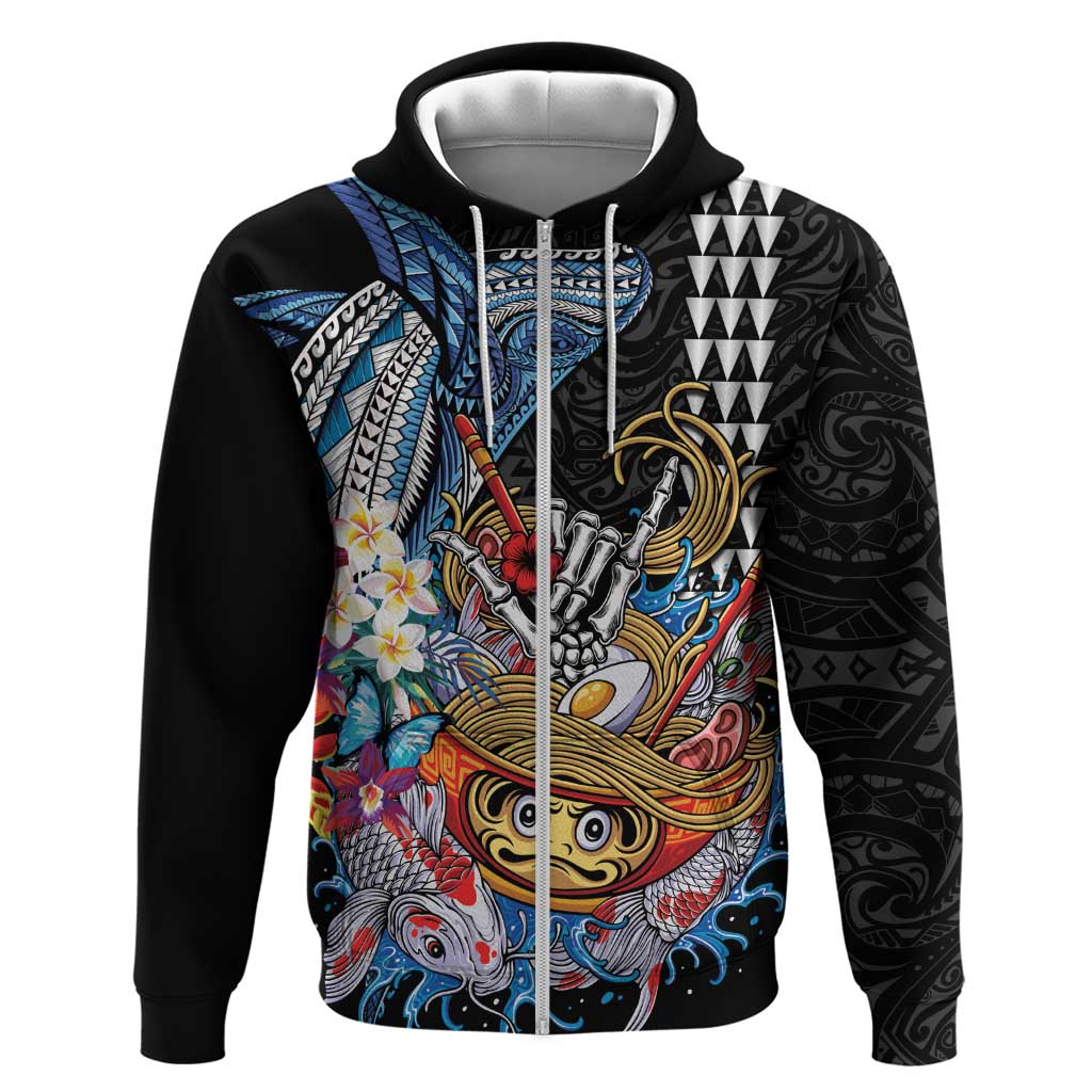 Personalized Japanese Koi Fish Ramen Zip Hoodie Aloha Shark Kakau Pattern