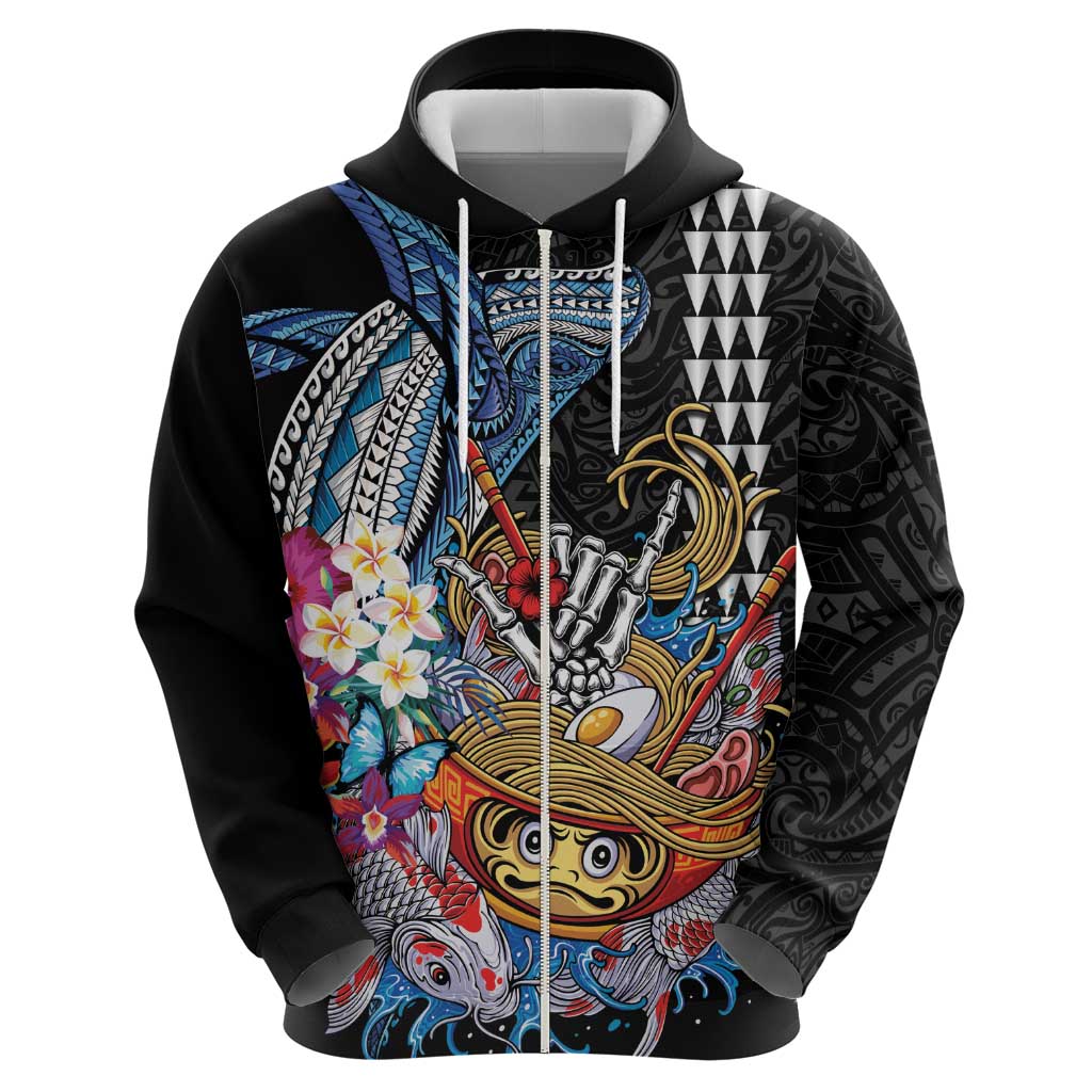 Personalized Japanese Koi Fish Ramen Zip Hoodie Aloha Shark Kakau Pattern