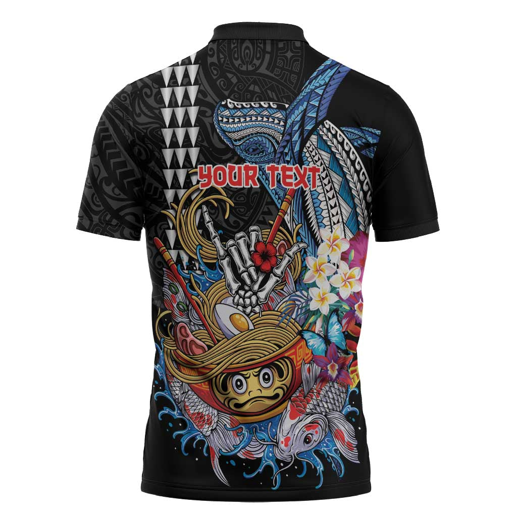 Personalized Japanese Koi Fish Ramen Zipper Polo Shirt Aloha Shark Kakau Pattern