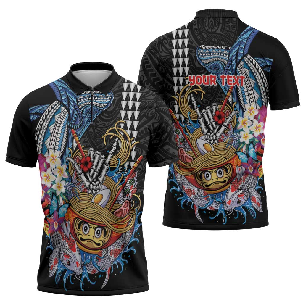 Personalized Japanese Koi Fish Ramen Zipper Polo Shirt Aloha Shark Kakau Pattern