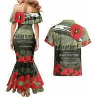 ANZAC Day We Remember Couples Matching Mermaid Dress and Hawaiian Shirt Maori Silver Fern Camouflage Motif