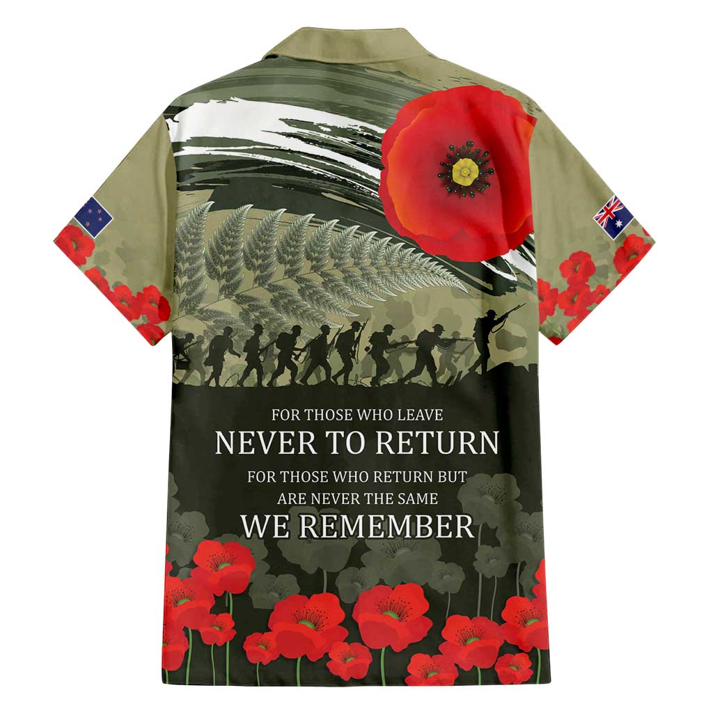ANZAC Day We Remember Family Matching Long Sleeve Bodycon Dress and Hawaiian Shirt Maori Silver Fern Camouflage Motif