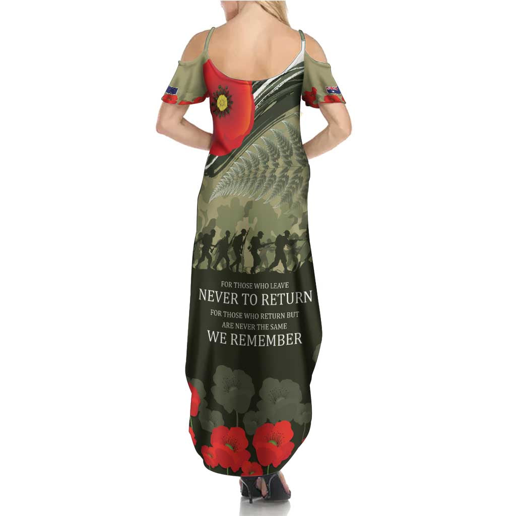 ANZAC Day We Remember Family Matching Summer Maxi Dress and Hawaiian Shirt Maori Silver Fern Camouflage Motif