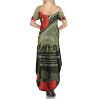 ANZAC Day We Remember Family Matching Summer Maxi Dress and Hawaiian Shirt Maori Silver Fern Camouflage Motif