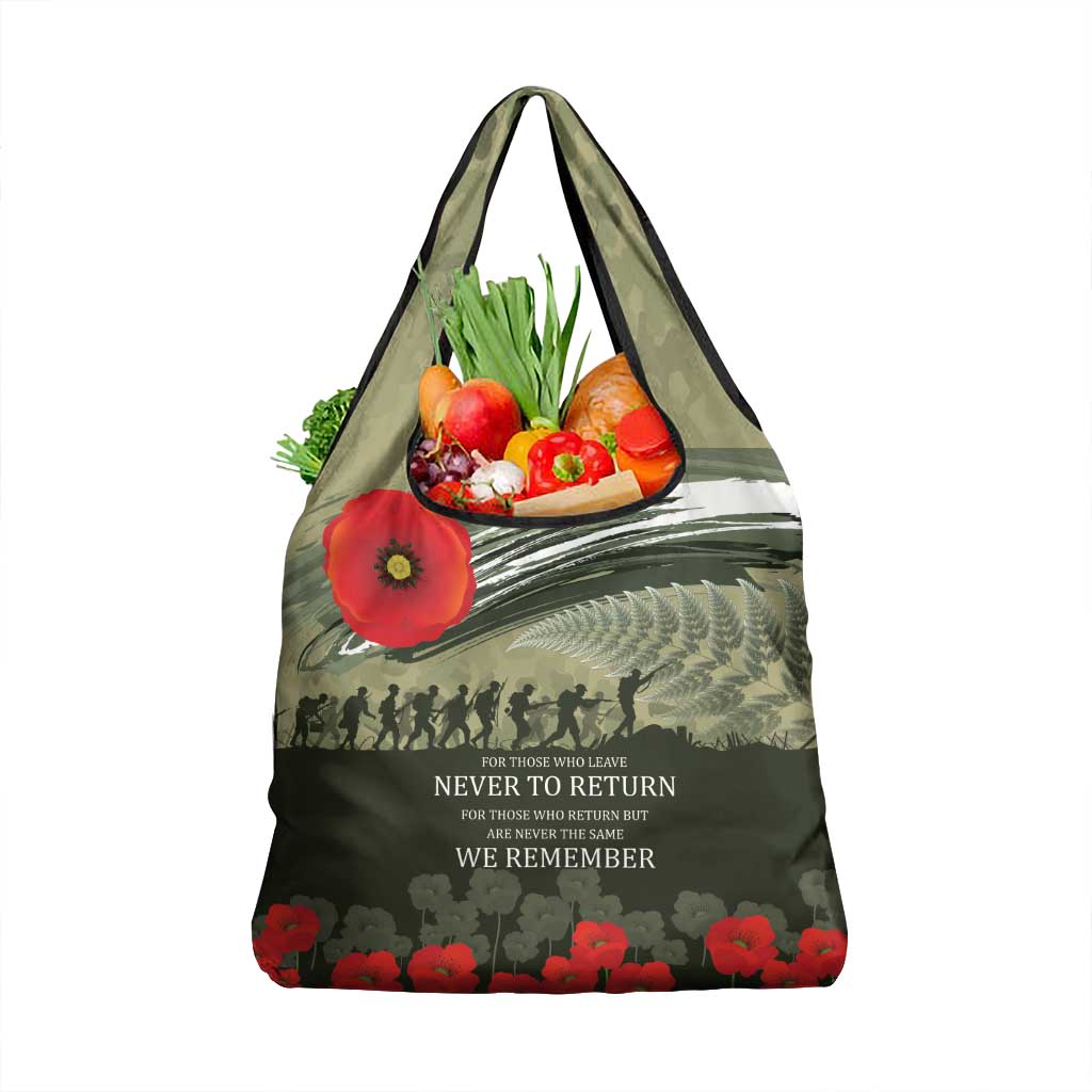 ANZAC Day We Remember Grocery Bag Maori Silver Fern Camouflage Motif