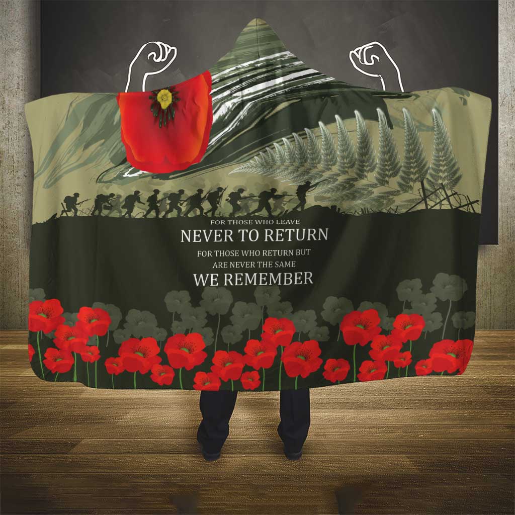 ANZAC Day We Remember Hooded Blanket Maori Silver Fern Camouflage Motif