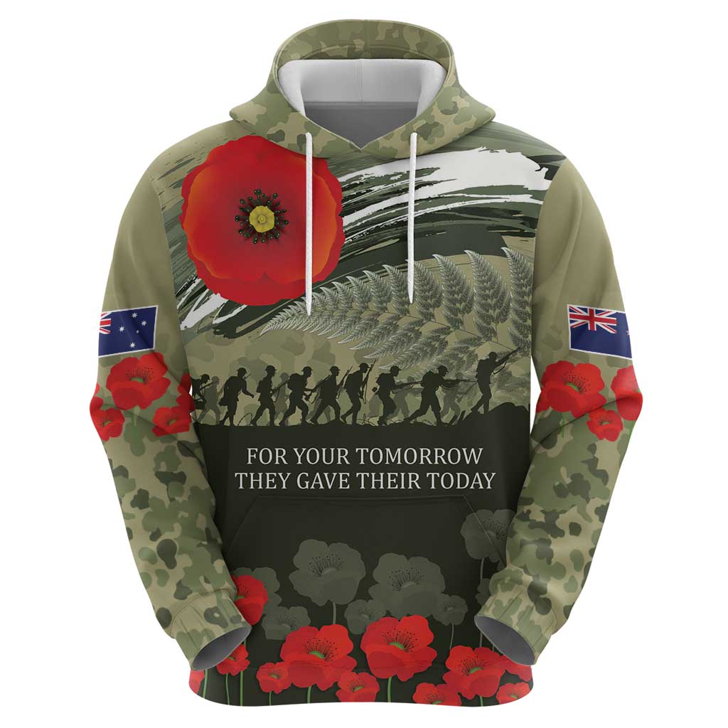ANZAC Day We Remember Hoodie Maori Silver Fern Camouflage Motif