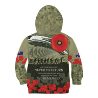 ANZAC Day We Remember Kid Hoodie Maori Silver Fern Camouflage Motif