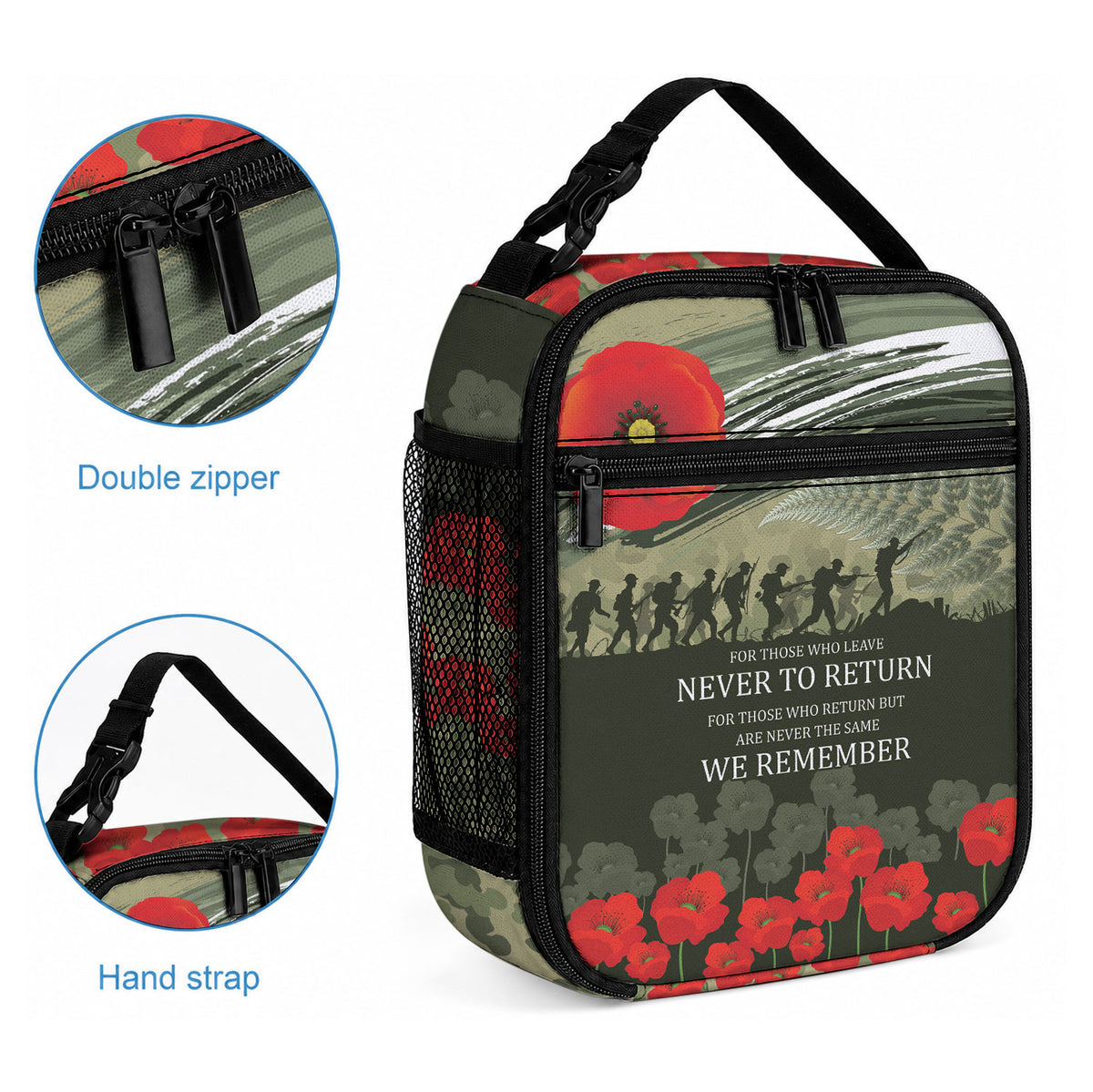 ANZAC Day We Remember Lunch Bag Maori Silver Fern Camouflage Motif LT9 - Polynesian Pride