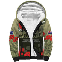 ANZAC Day We Remember Sherpa Hoodie Maori Silver Fern Camouflage Motif