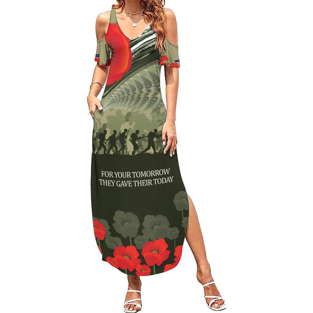 ANZAC Day We Remember Summer Maxi Dress Maori Silver Fern Camouflage Motif