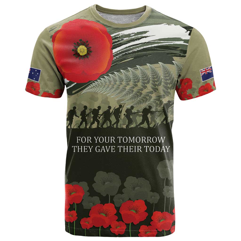 ANZAC Day We Remember T Shirt Maori Silver Fern Camouflage Motif