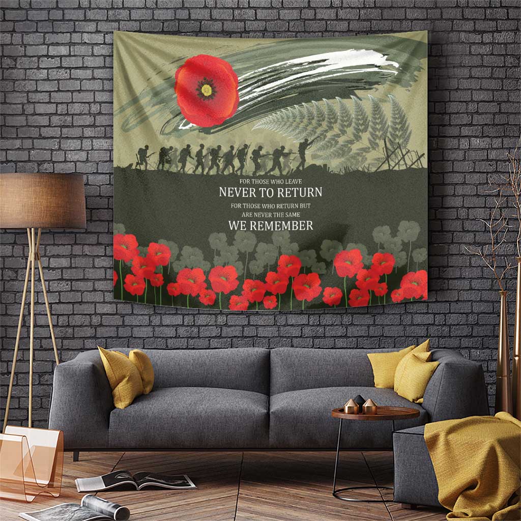 ANZAC Day We Remember Tapestry Maori Silver Fern Camouflage Motif