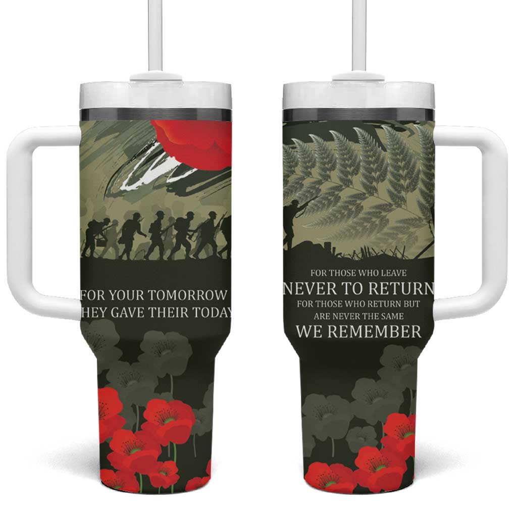 ANZAC Day We Remember Tumbler With Handle Maori Silver Fern Camouflage Motif