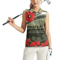 ANZAC Day We Remember Women Sleeveless Polo Shirt Maori Silver Fern Camouflage Motif